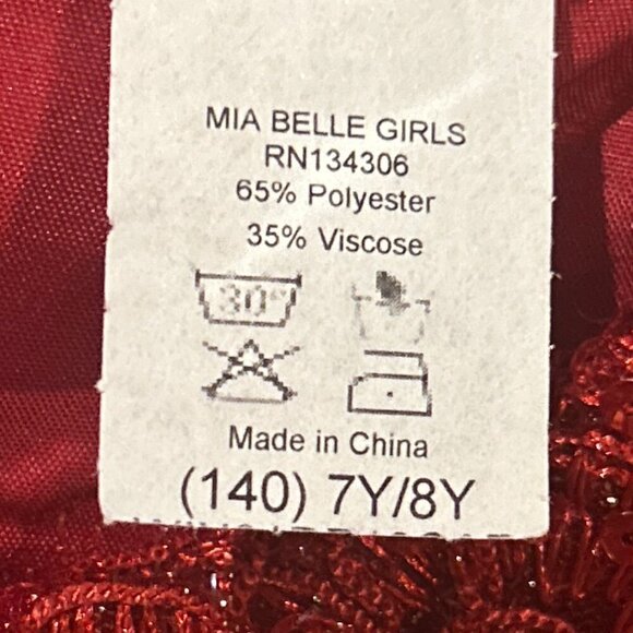 Mia Belle Girls SZ 7/8YR Red Special Occasion Dress Satin Beaded Formal Holiday - Picture 9 of 9